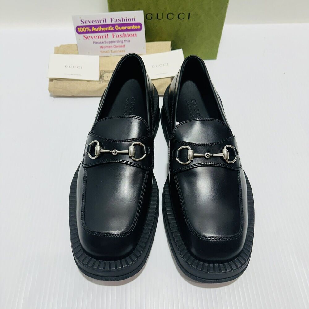 Gucci Horsebit Chunky Loafers Lug Sole Black Leather Shoes G 9/ US 9.5 NIB $990 - Picture 4 of 13